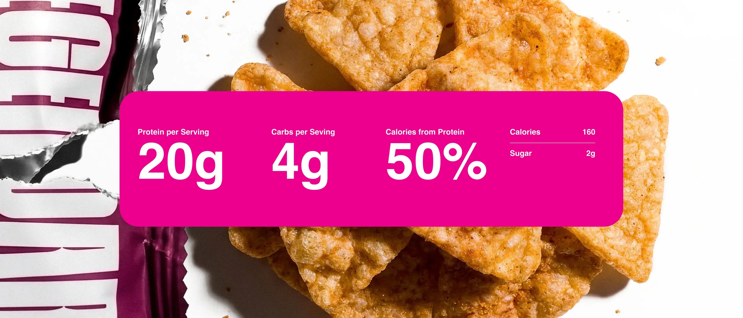 Zoomed in product photography with nutrition information for the BBQ chip