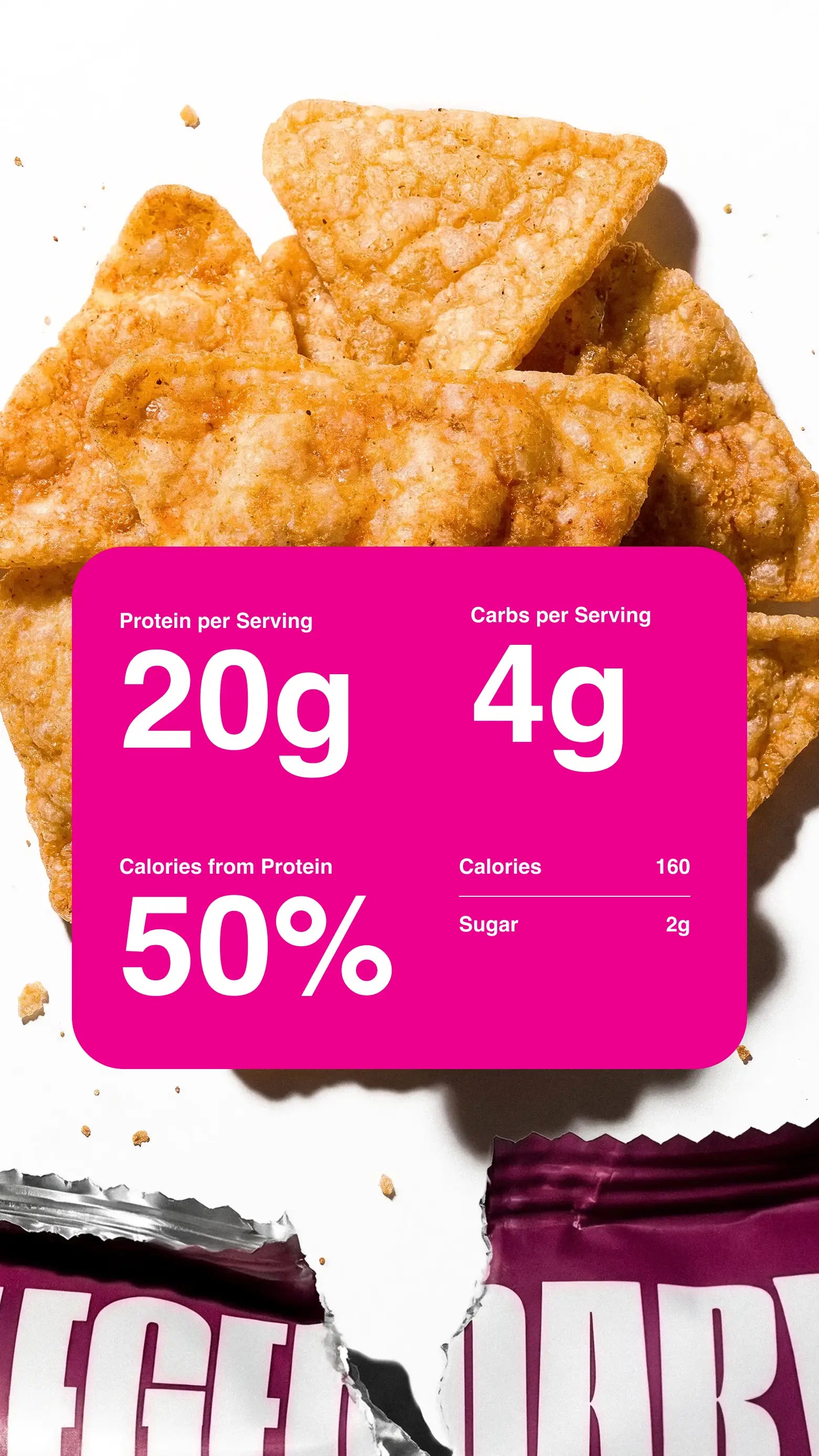 Zoomed in product photography with nutrition information for the BBQ chip