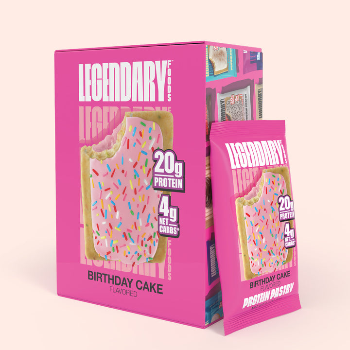 8 pack of legendary foods birthday cake protein pastry