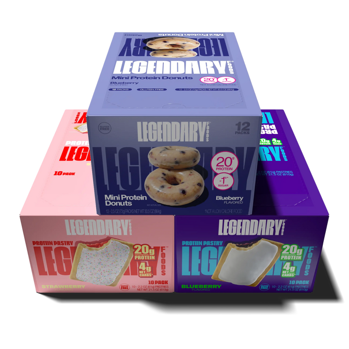 Image of Berry Bundle - containing one box of strawberry protein pastries, one box of blueberry protein pastries, and one box of blueberry protein donuts