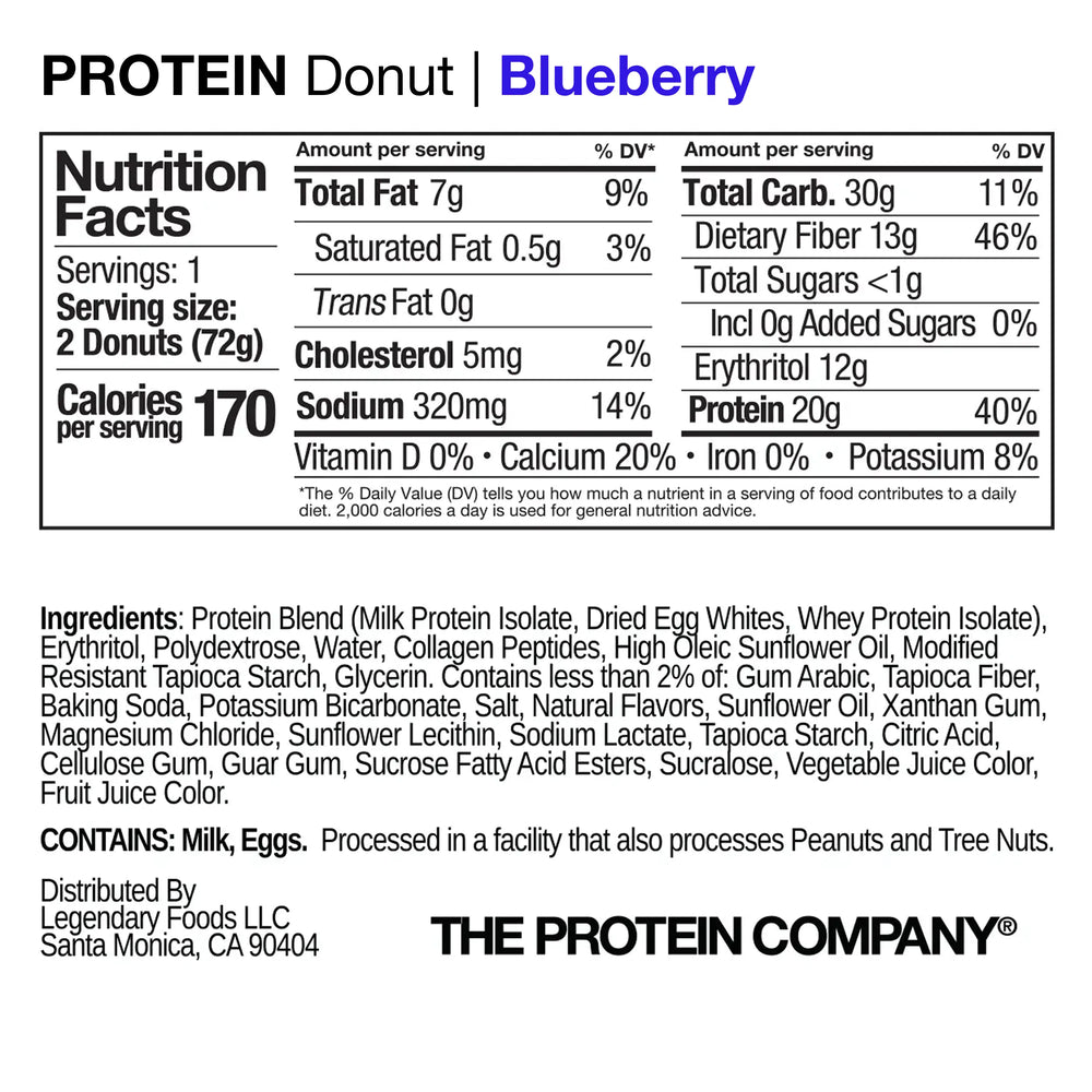 Nutrition facts and ingredient information for Blueberry protein donuts