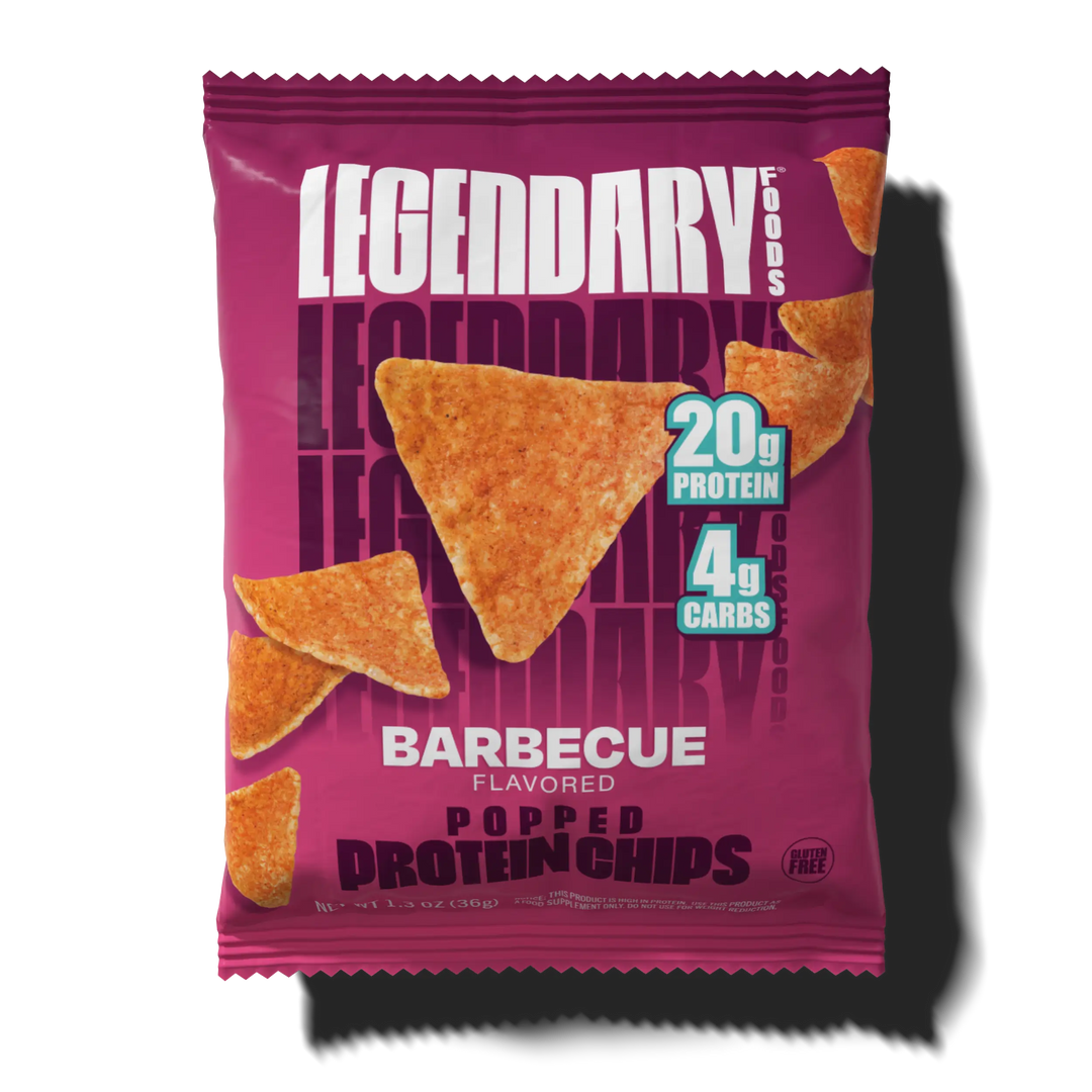 Package of barbecue popped protein chips