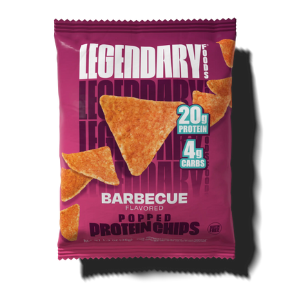 Package of barbecue popped protein chips