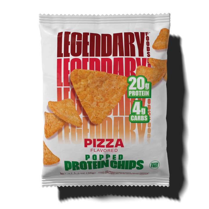 Package of pizza popped protein chips