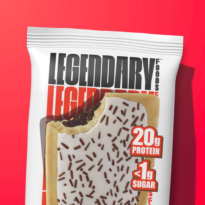 Image of hot fudge sundae protein pastry in wrapper. 20g protein and less than 1g sugar.
