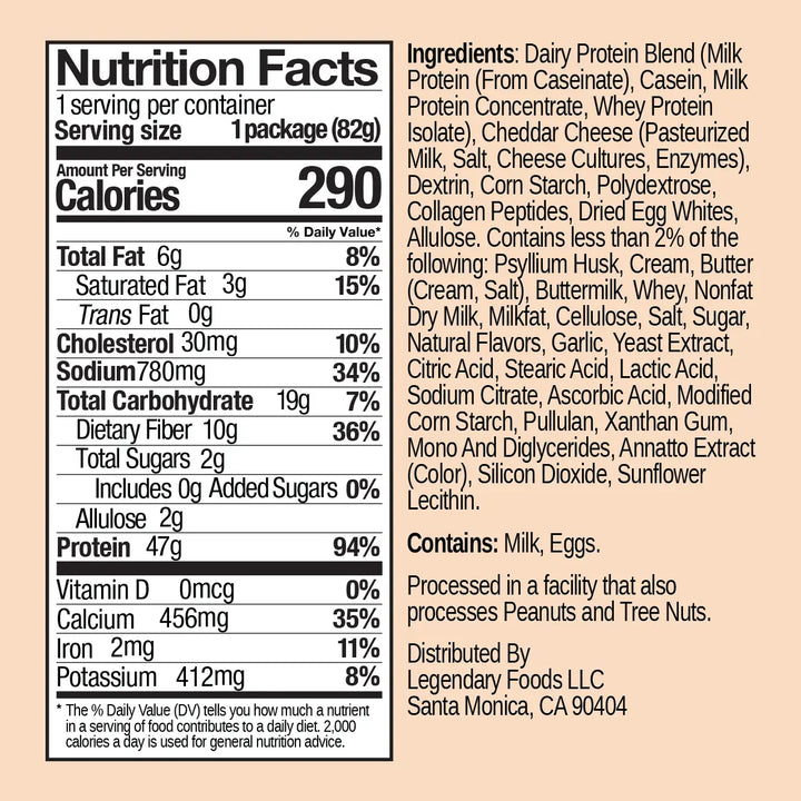 Nutrition facts, ingredients, and allergens for protein mac & cheese