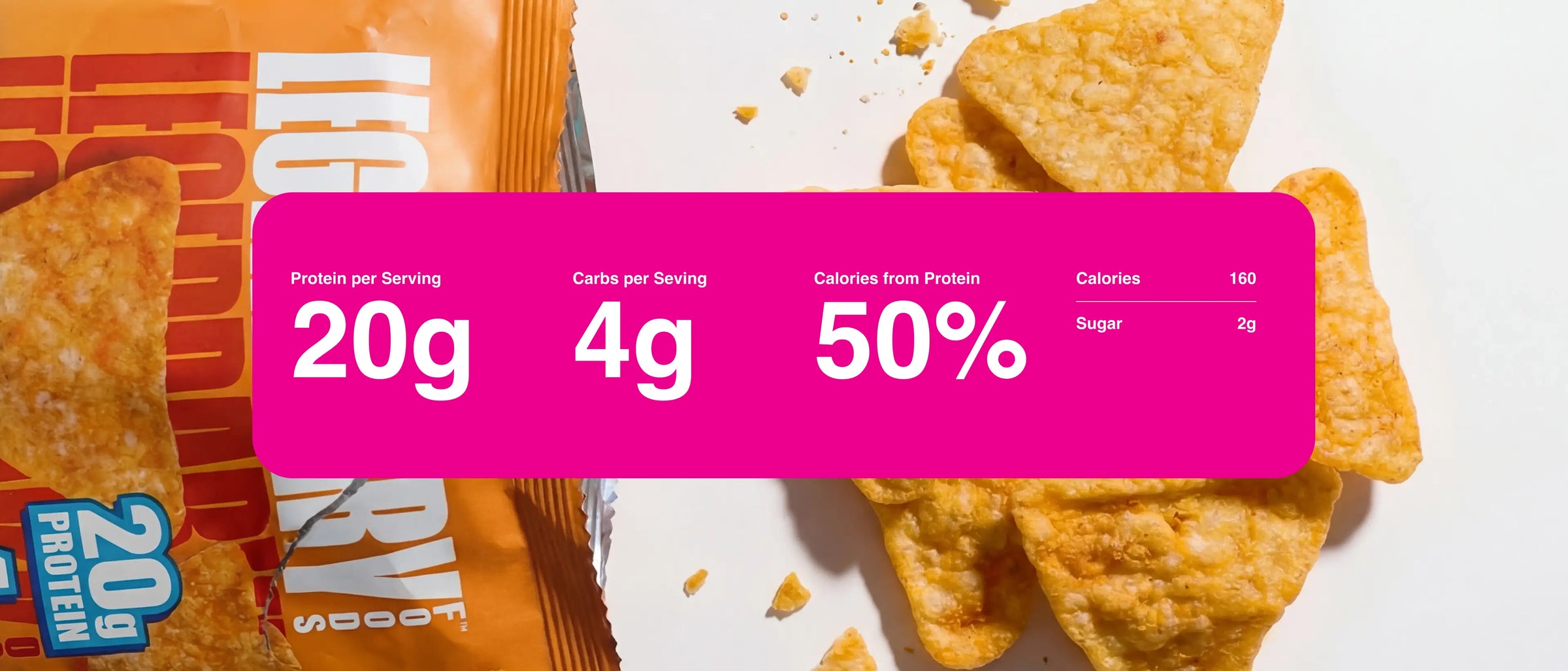 Zoomed in product photography with nutrition information for the Nacho Cheese chip
