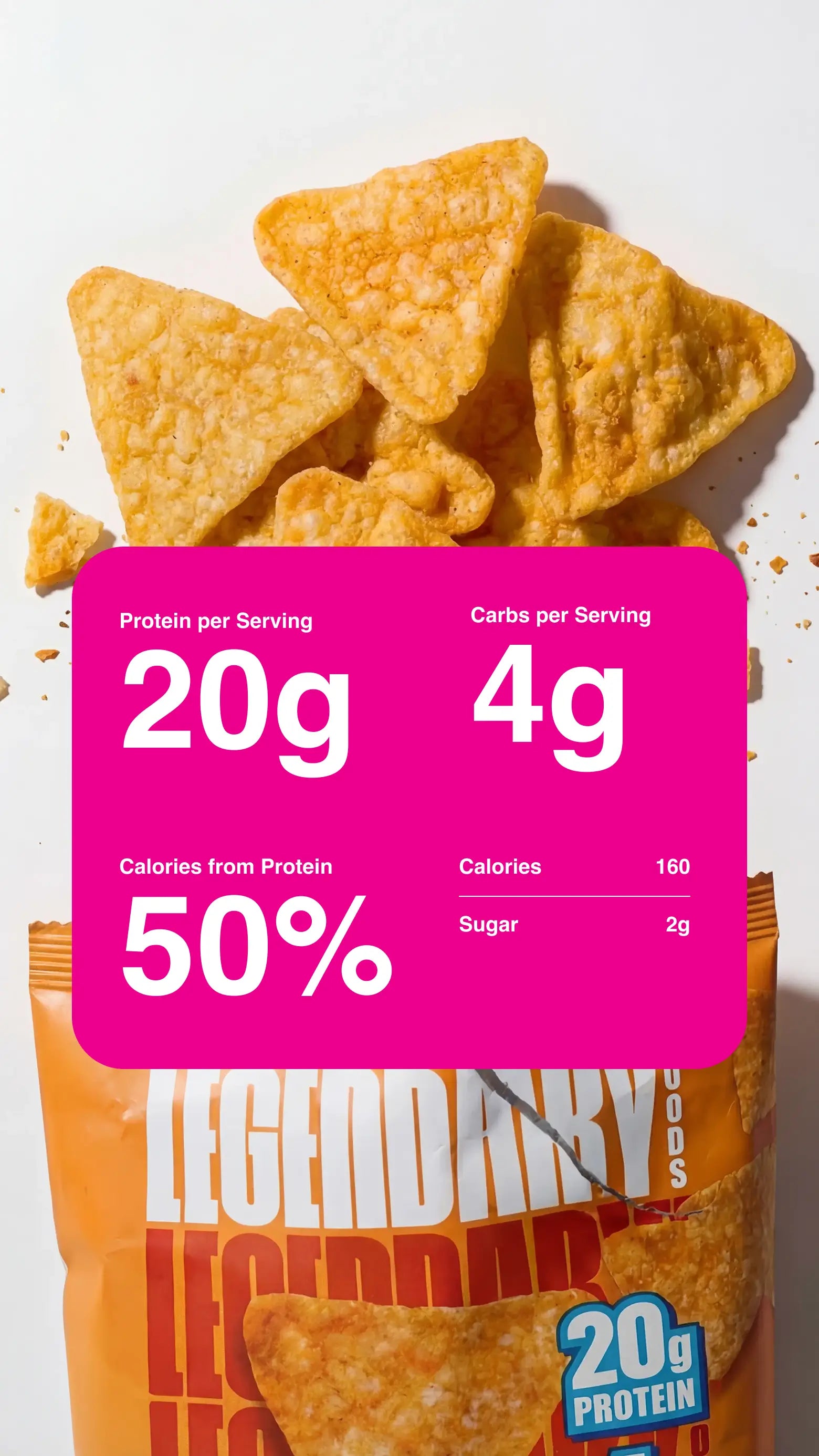 Zoomed in product photography with nutrition information for the Nacho Cheese chip