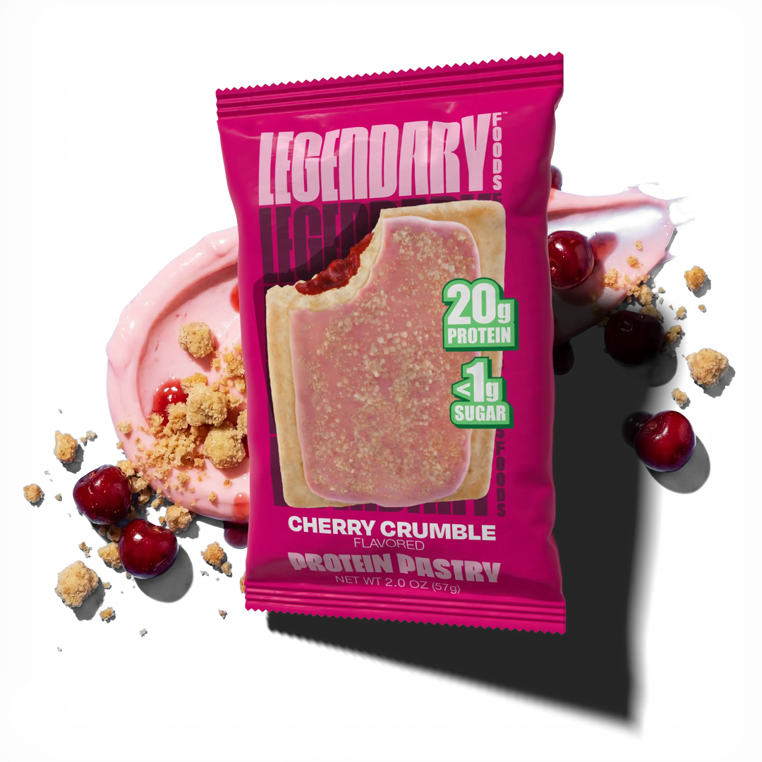 Cherry Crumble protein pastry package with cherry crumble flavor on a white background