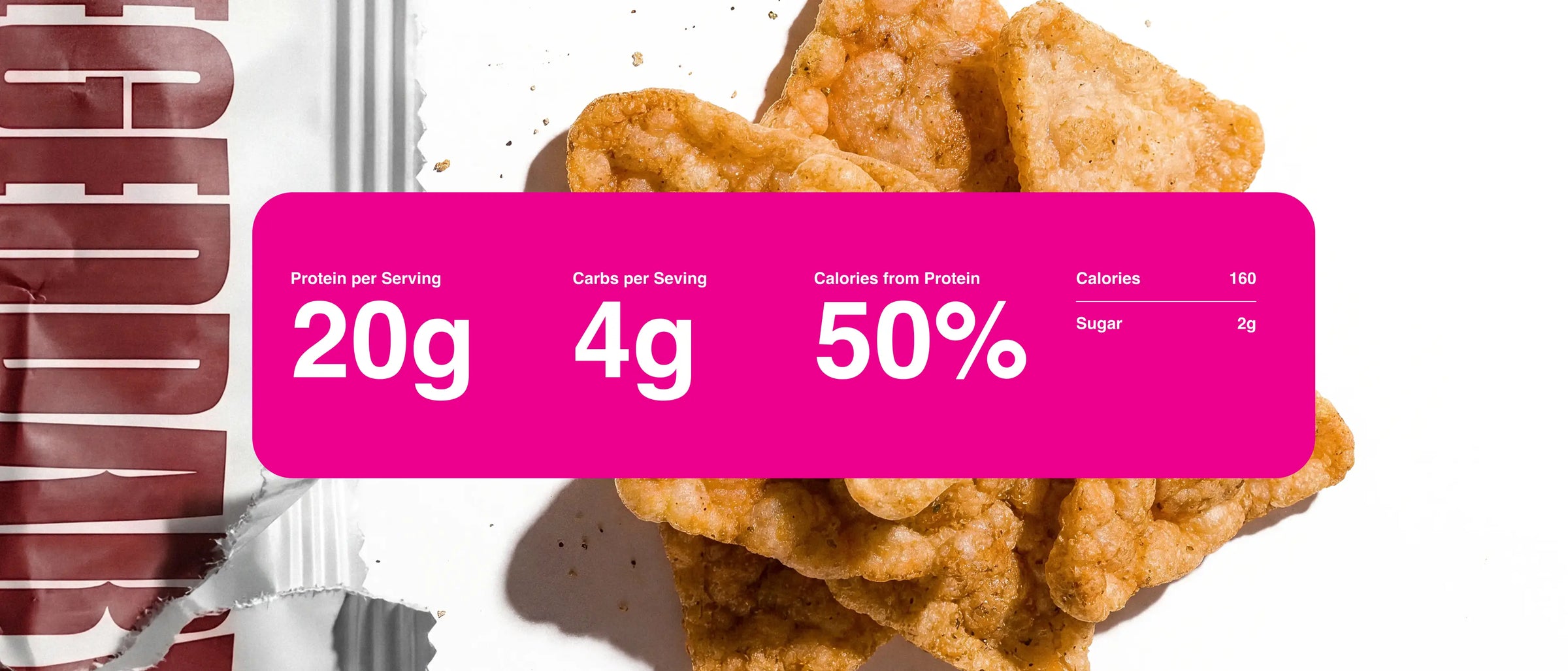 Zoomed in product photography with nutrition information for the Pizza chip