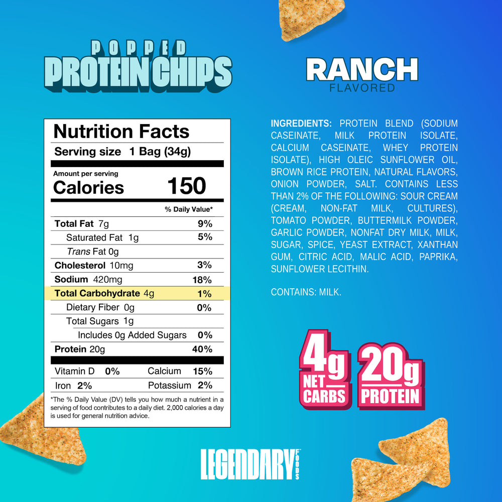 Protein Ranch Mix Ranch Flavored Popped Protein Chips | Legendary Foods