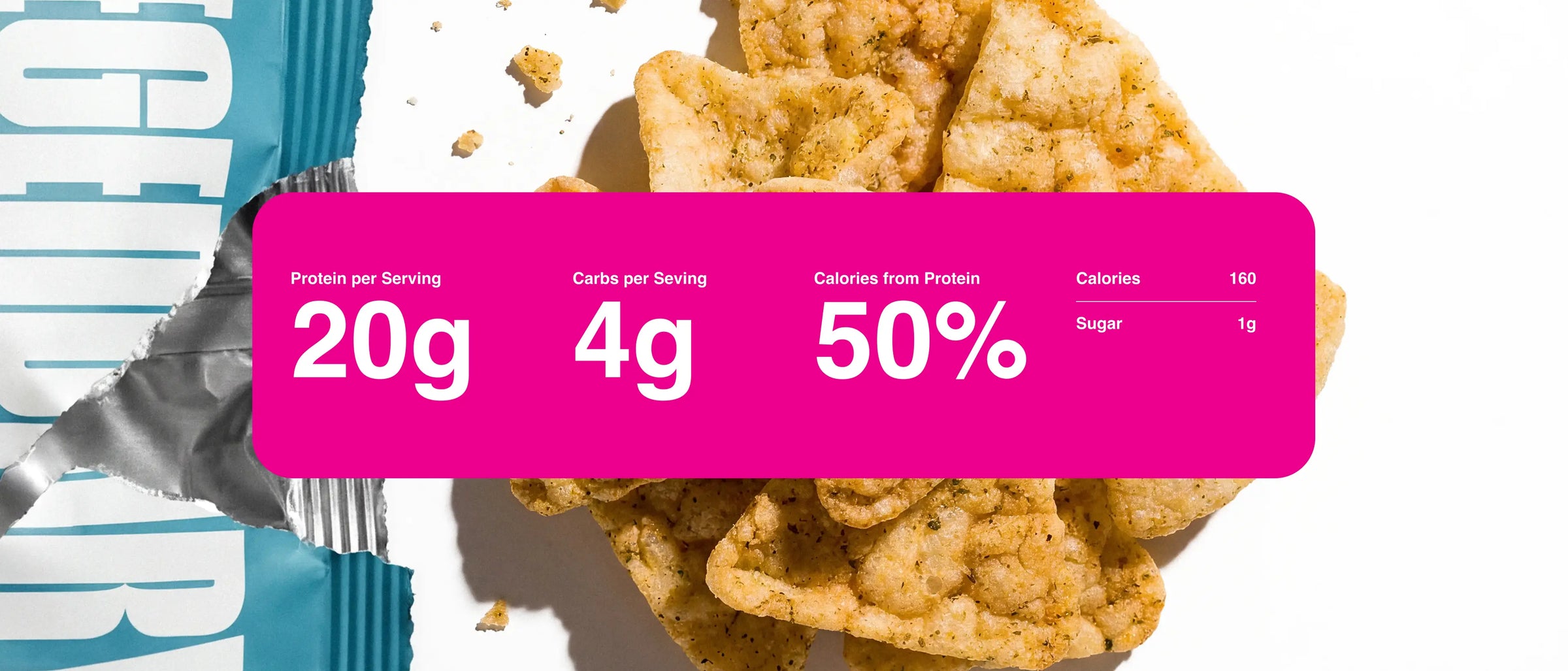 Zoomed in product photography with nutrition information for the Ranch chip
