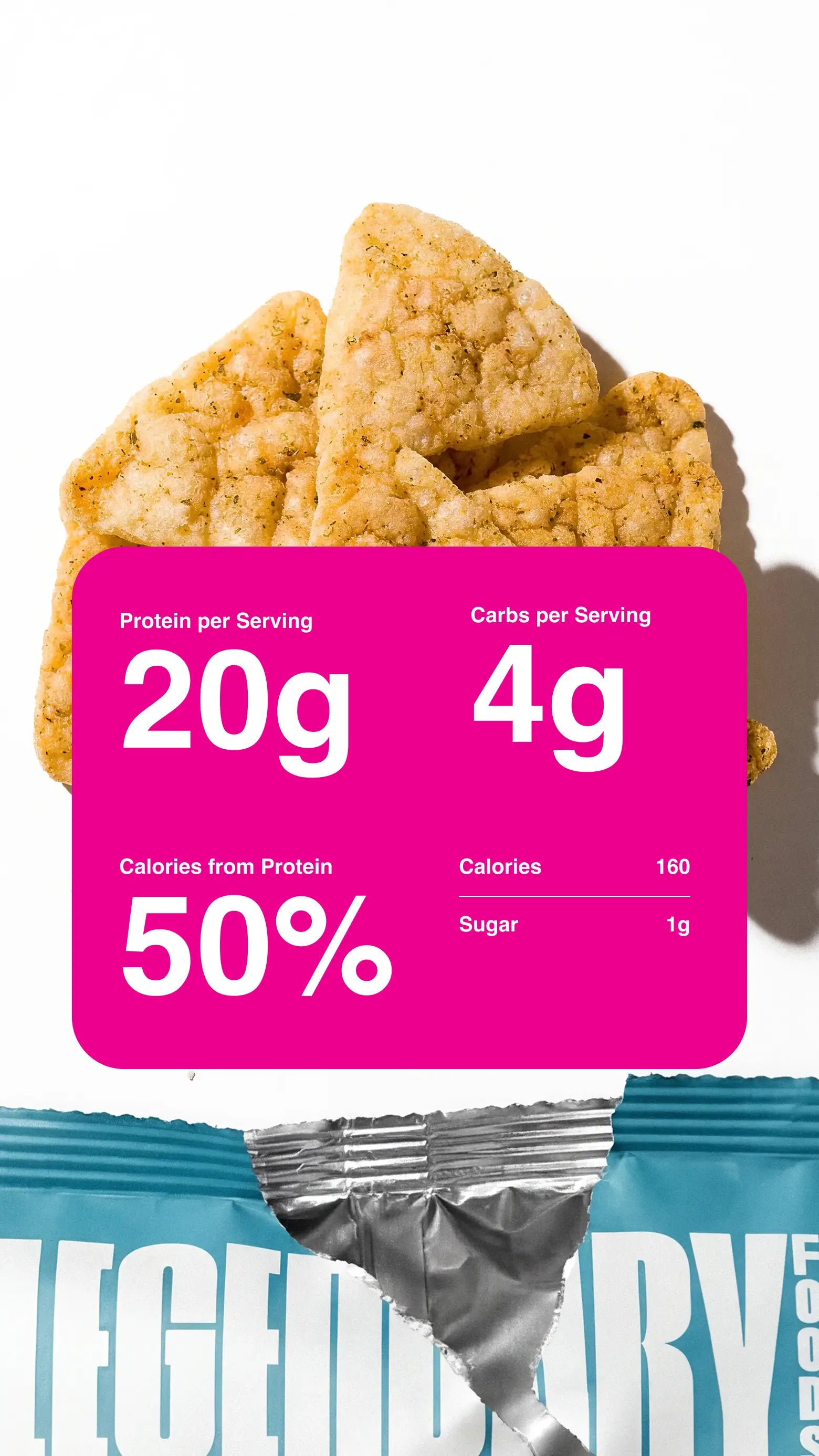 Zoomed in product photography with nutrition information for the Ranch chip