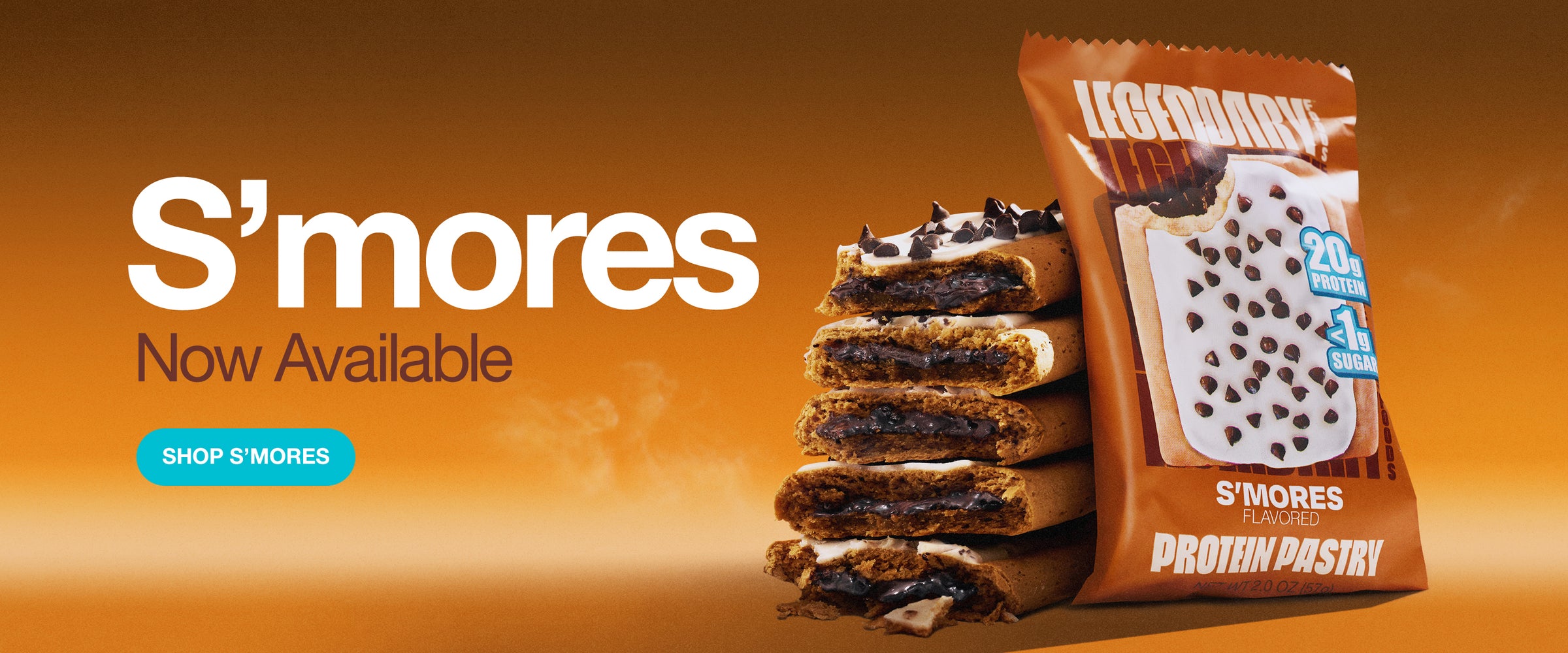 S'mores protein pastry now available. Stacked pastries with gooey chocolate filling. Click to shop.