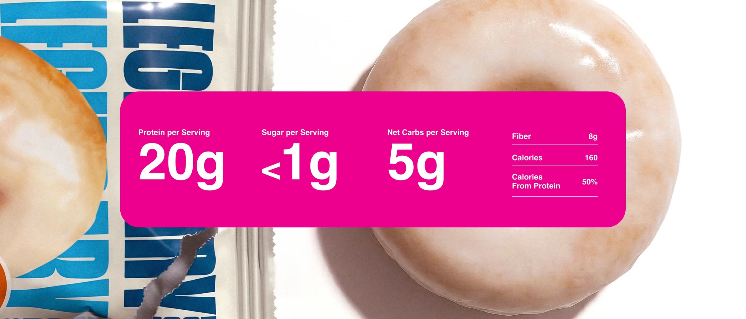 Zoomed in product photography with nutrition information for the Vanilla Glazed Donut