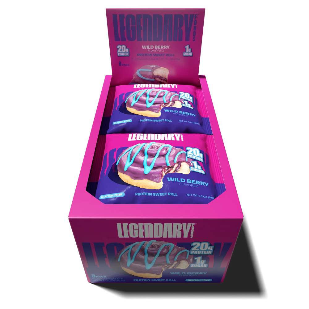 Box of Legendary Foods Wild Berry protein sweet rolls on a transparent background
